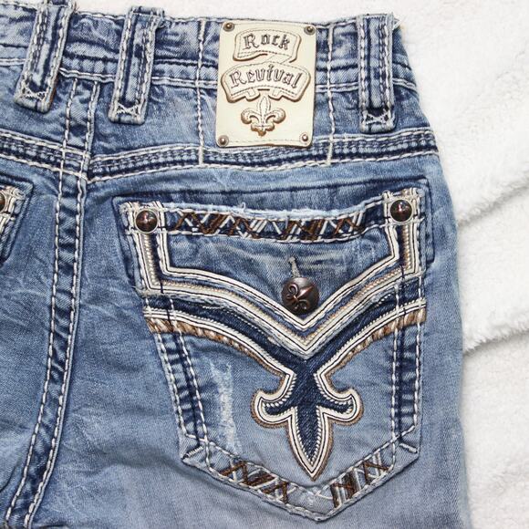 Rock Revival Remedy J Straight Leg Jeans Size 31 Distressed Light Wash - Picture 7 of 11